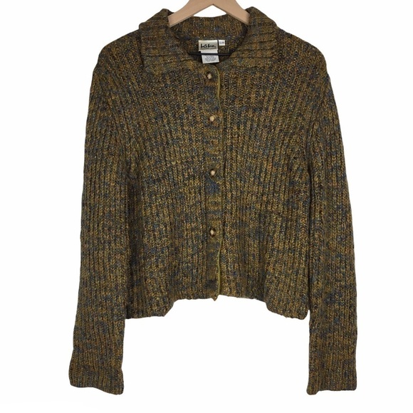 VINTAGE Wool Cardigan Sweater Kiko Chunky Shimmer Metallic Stretch Retro Mod S/M - Picture 1 of 9